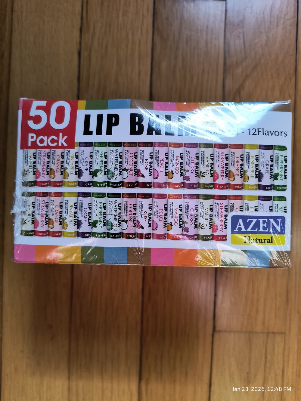 Lip Balm 50-Pack - 12 Assorted Flavors Sealed Box Natural Lip Balm